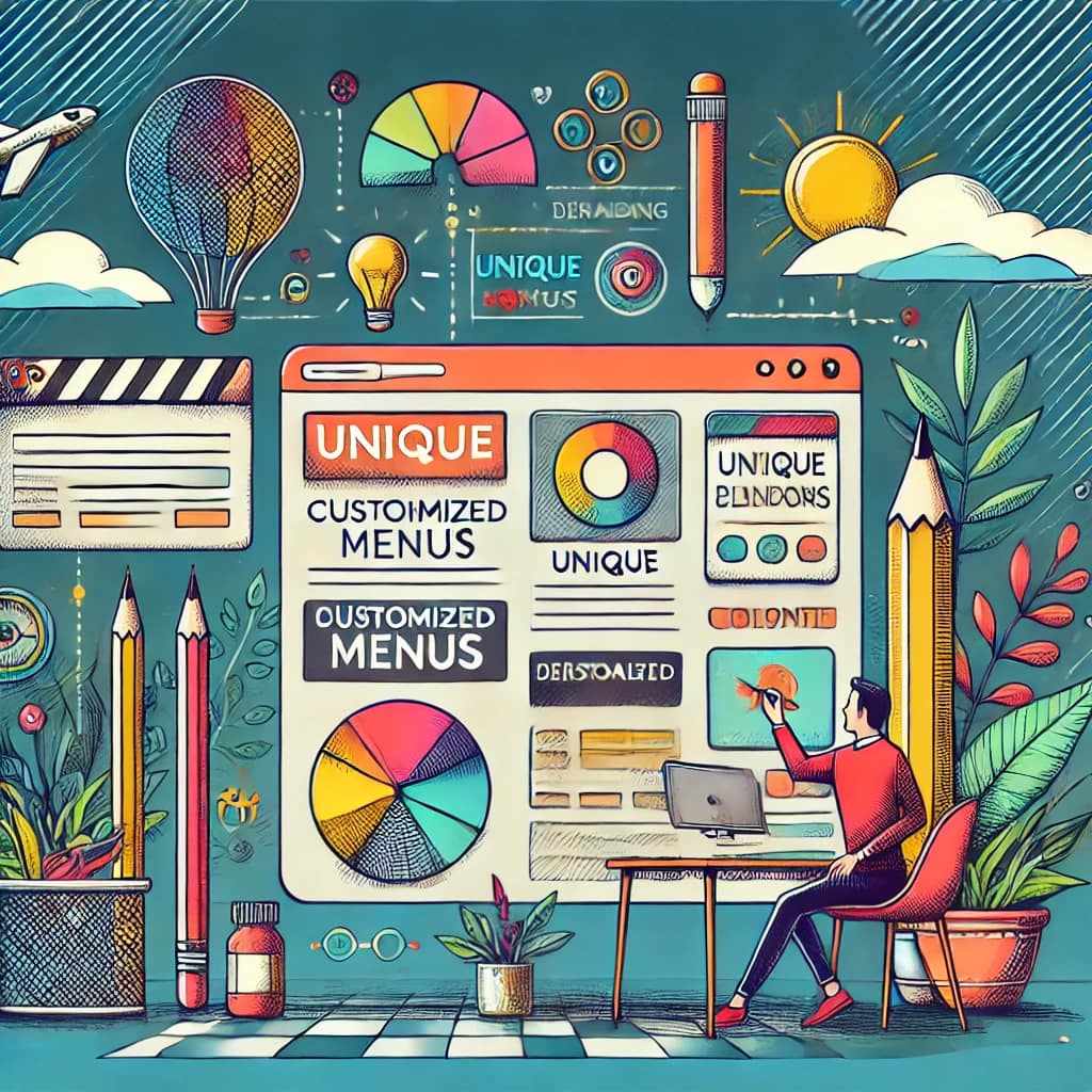 An illustration representing a unique website design with vibrant layouts and personalized branding.